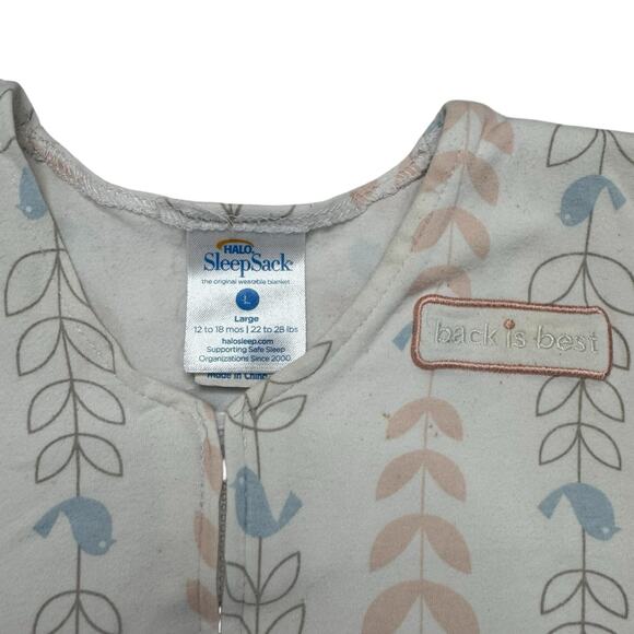 HALO Sleep Sack Cotton Wearable Blanket Size Large 12-18 months Pink Leaf Bird - Picture 4 of 7